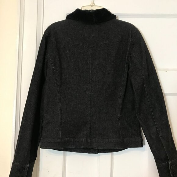 MEXX Women's Charcoal Grey Denim Jean Jacket W/Black Faux Fur Collar Size Small - Picture 3 of 9